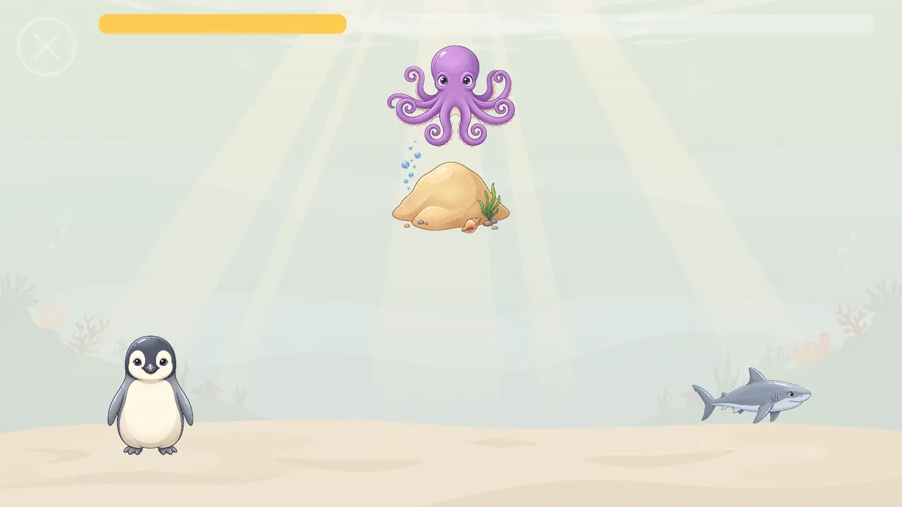 Who called? — a sea creature jumping out of its hiding place at the top, with answer pictures below.