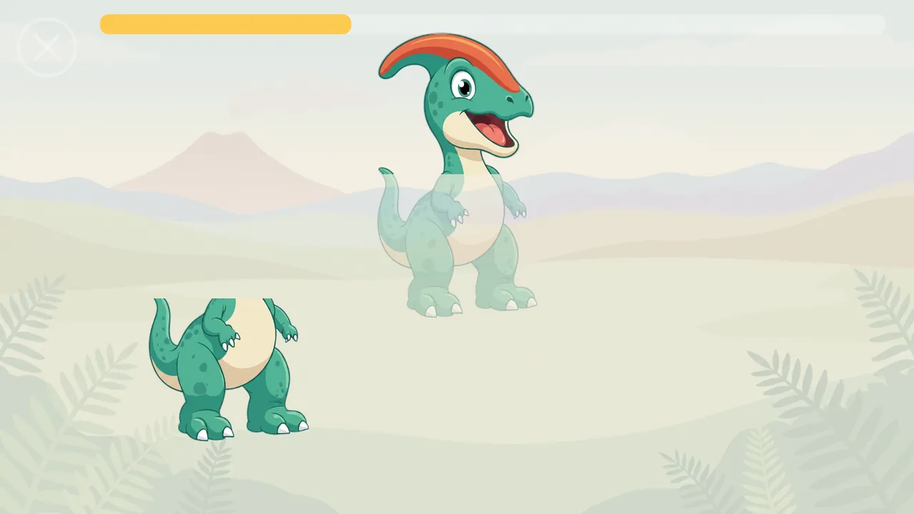 Puzzle: a dinosaur picture with one piece already in place.